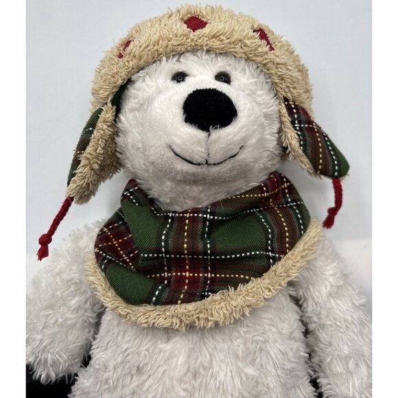 2011 Hugfun Int’l White/Green Teddy Bear Winter Hat Boots Scarf Plaid Holiday - Picture 8 of 16